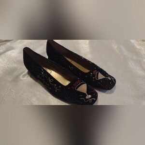 Vtg Y2K 2000 BLACK VELVET NYEVE MULTI-COLORED GLASS BEADED PARTY FLATS/SHOES, 7M